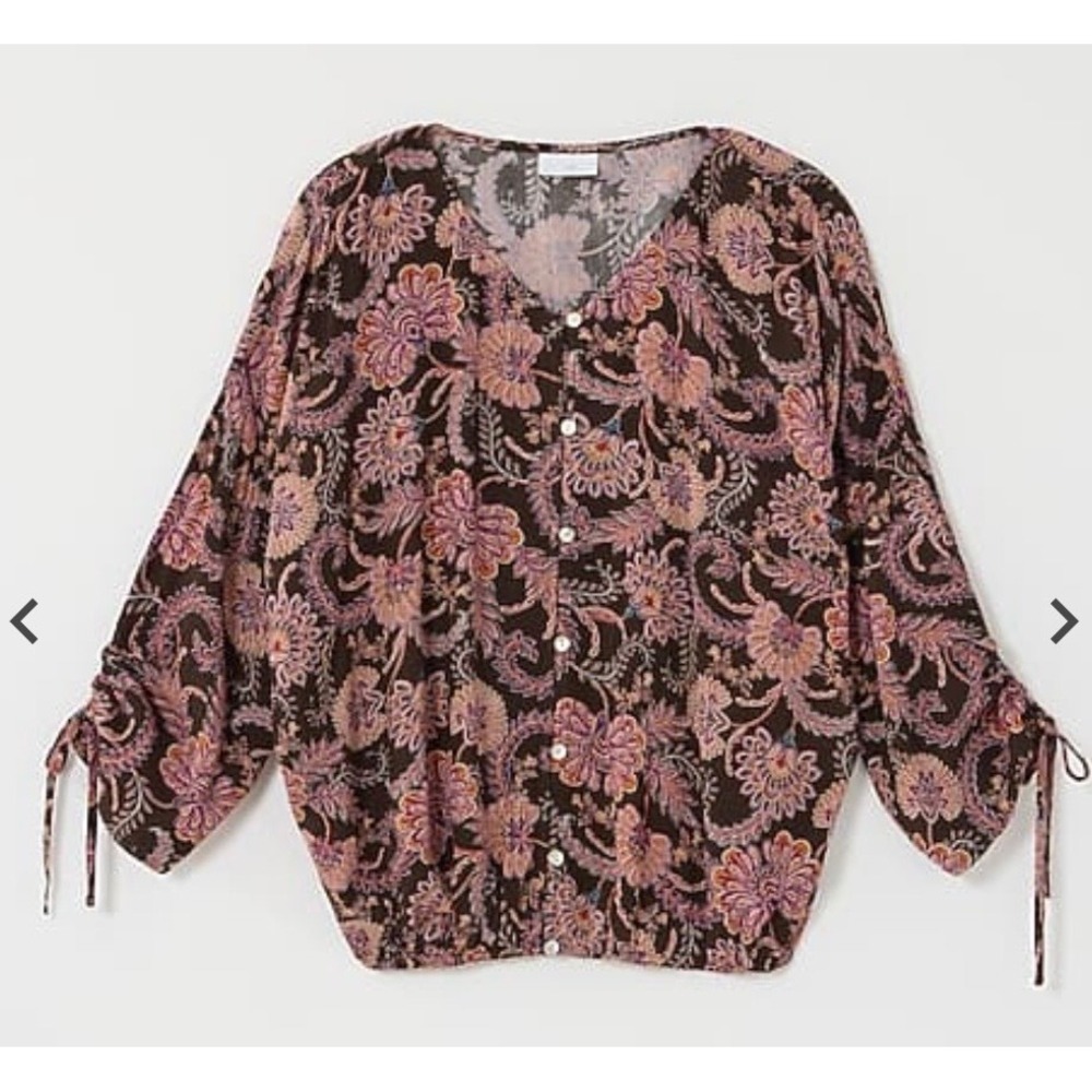 J. Jill Paisley Floral Button Front Top Chocolate Jacquard WTP315921 Mens M - Picture 1 of 7